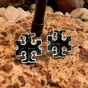 Tory Burch logo Black Cross Earrings